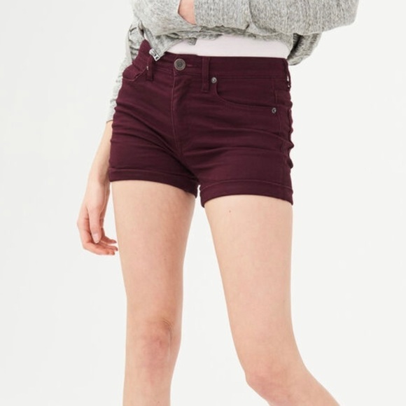 Aeropostale MIDI Cuffed Hem Stretchy Burgundy Shorts - Picture 1 of 10